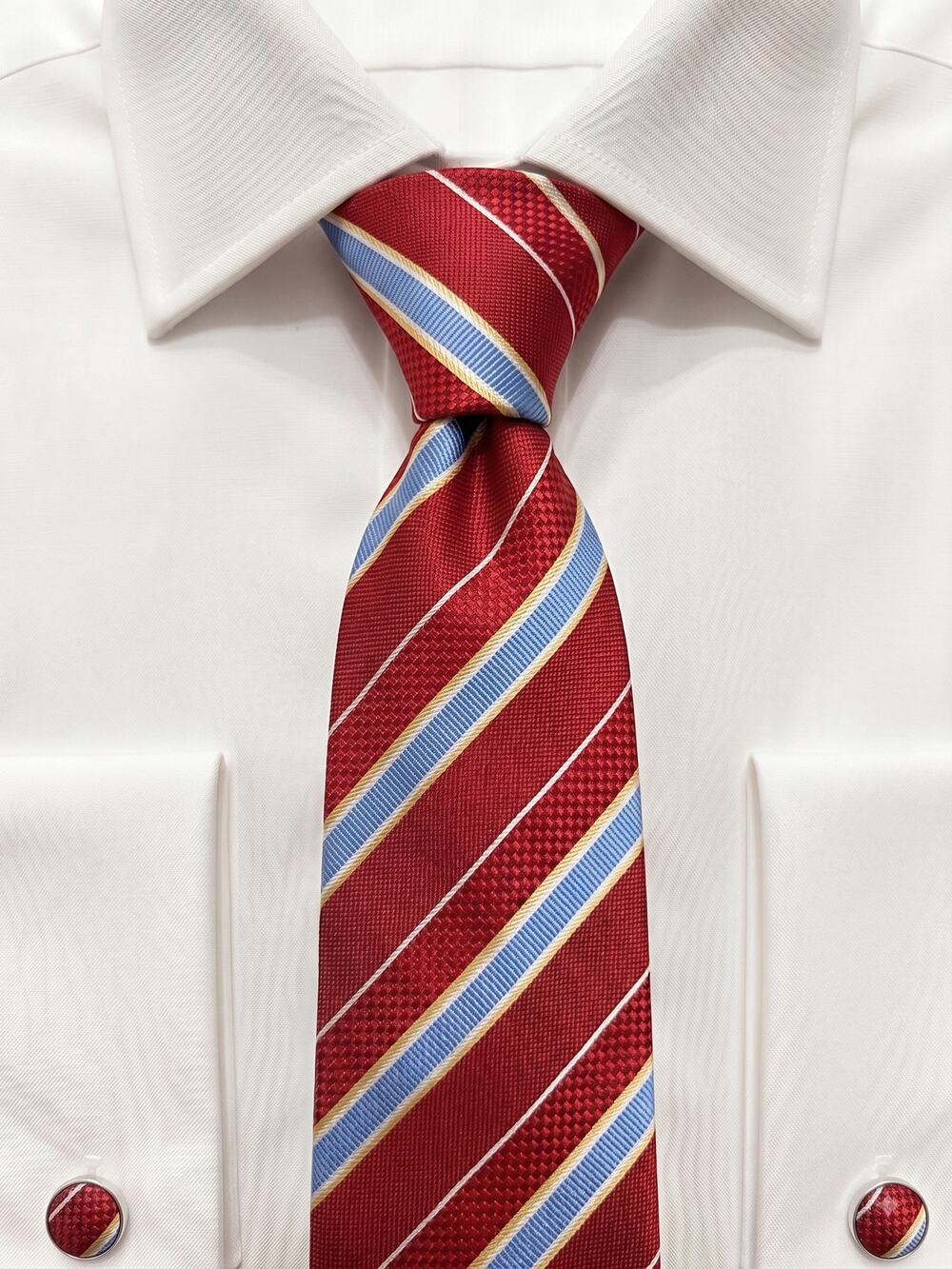 Bugatchi Red & Blue Diagonal Striped 100% Silk Necktie